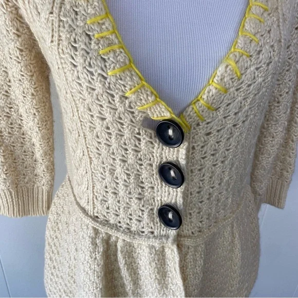 Free People Womens Cardigan Sweater Cream Yellow Wool Blend Casual Sz Medium - Picture 5 of 14